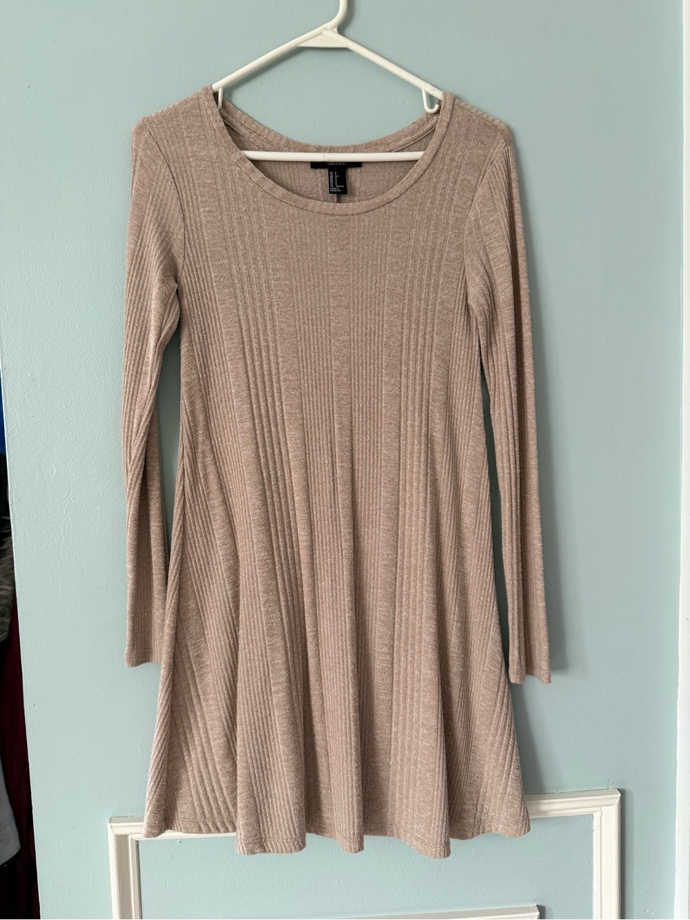 Forever 21 Taupe Ribbed Long Sleeve A-Line Dress